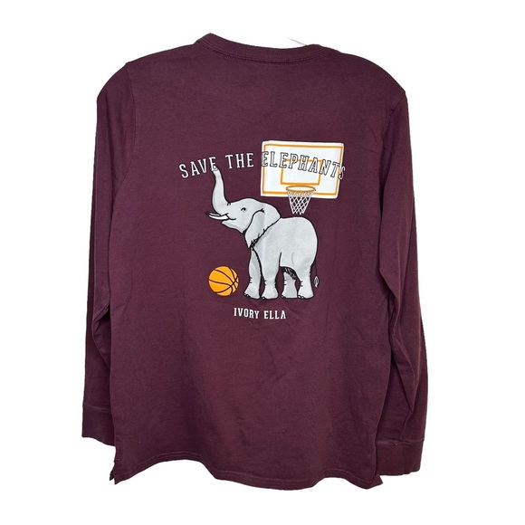 Ivory Ella T Shirt Womens Long Sleeve Tee Basketball Save The Elephant Red Small - Picture 3 of 5